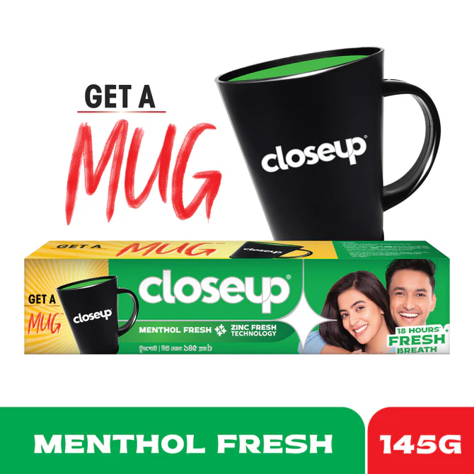 Closeup Toothpaste Menthol Fresh 145g (Mug Free) - https://upokar24.com