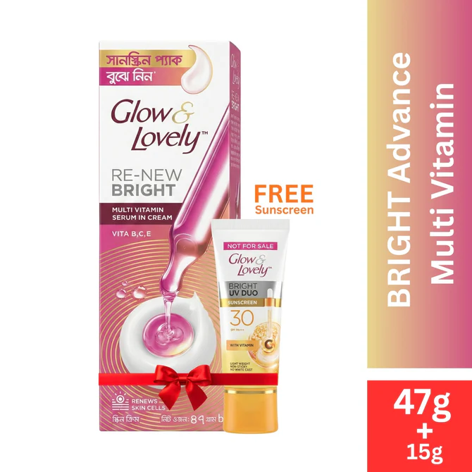 Glow & Lovely Renew Bright Multivitamin Serum in Cream 100gm with free sunscreen 15gm - https://upokar24.com
