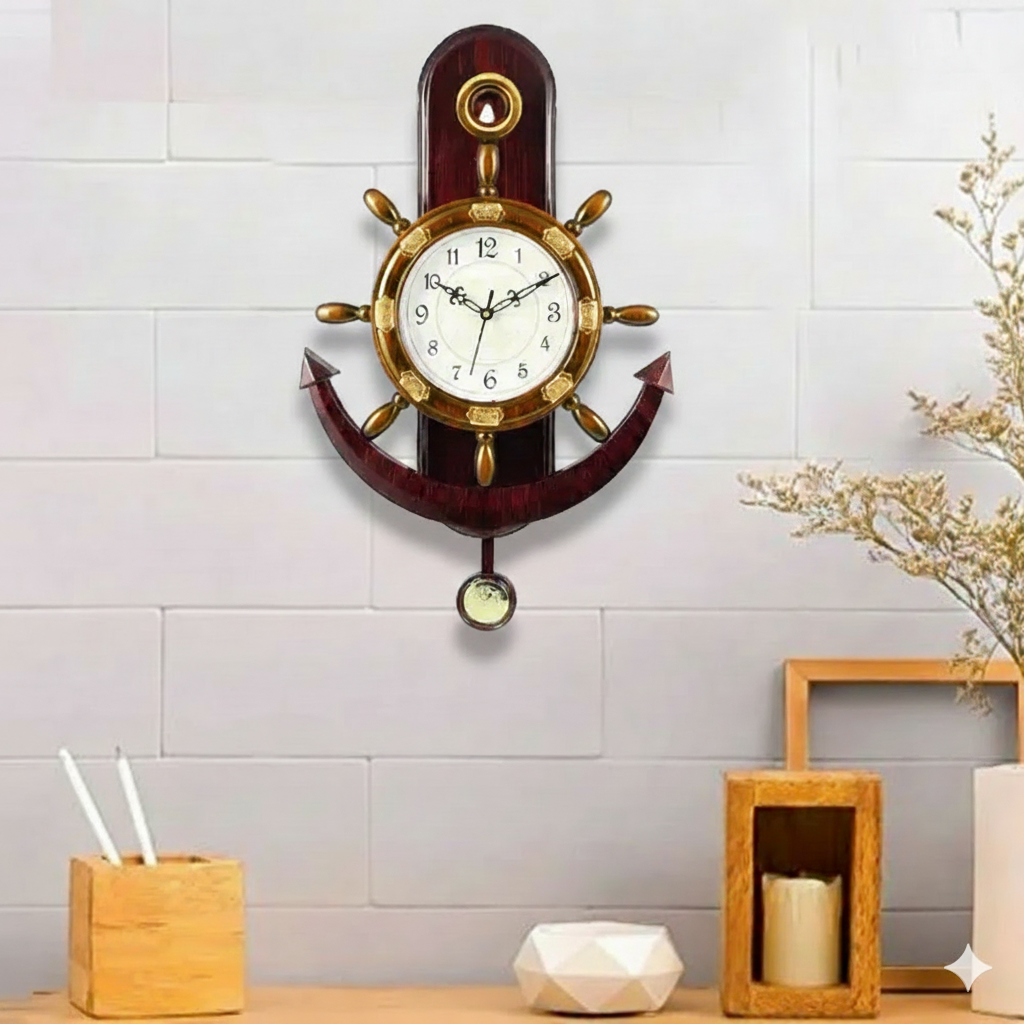 Anchor Premium Wall Clock - Coffee ( দেয়াল ঘড়ি নোঙর ডিজাইন ) - https://upokar24.com