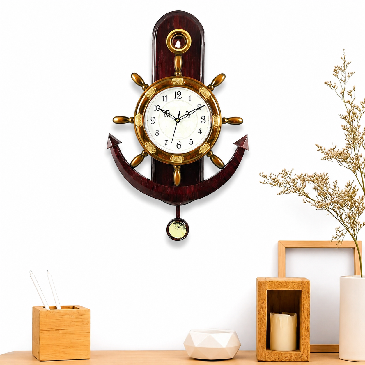 Anchor Premium Wall Clock - Coffee ( দেয়াল ঘড়ি নোঙর ডিজাইন ) - https://upokar24.com